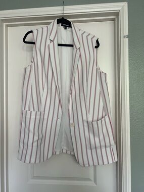 Express White Blazer Vest with Red Pinstripes